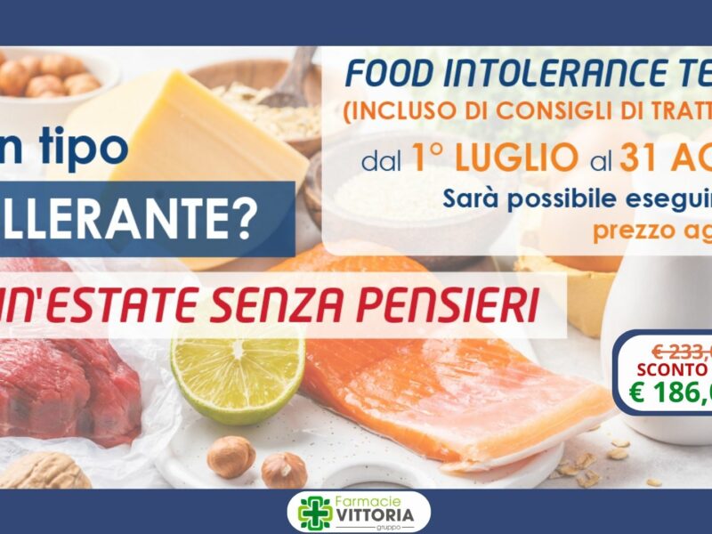 Test Intolleranze Alimentari 184 alimenti in promozione sino al 31 agosto 2024 ad € 186